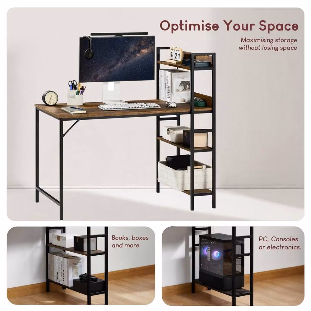 SPETLEK Computer Desk with 3 Shelves for Home Office in Brown Wood – 4