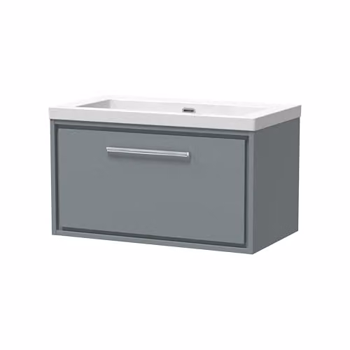Balterley Wall Mounted Modern Bathroom Vanity Unit with Single Soft Close Drawer and Stone Basin in Matt Grey, W/D/H: 813 x 462 x 476 mm – 2