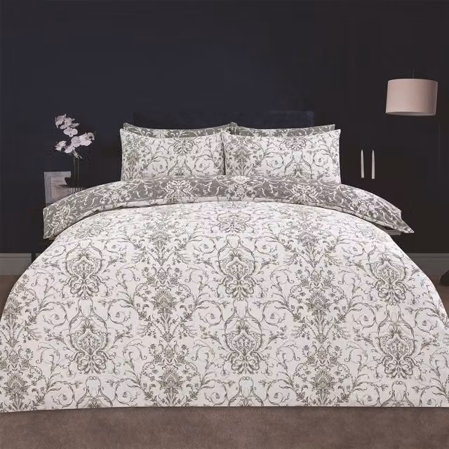 OHS Grey Floral Duvet Cover Set, W: 180 cm, H: 200 cm