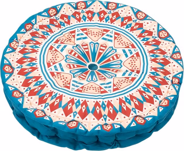 Livingandhome Round Bohemian Tatami Seat Cushion, Blue and Multicolour, Diameter: 45 cm