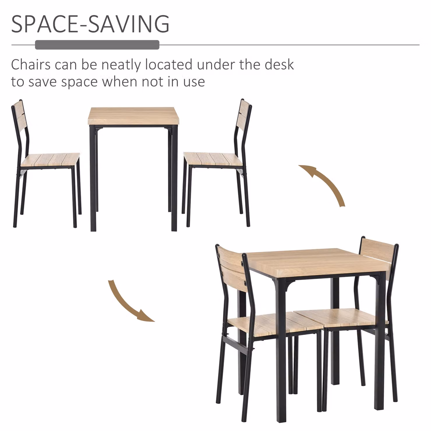 HOMCOM 3 Piece Compact Dining Set with Square Table and 2 Chairs in Brown – 3