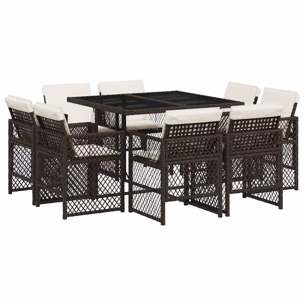 Berkfield Home 9 Piece Brown Poly Rattan Garden Dining Set with Cushions – 2