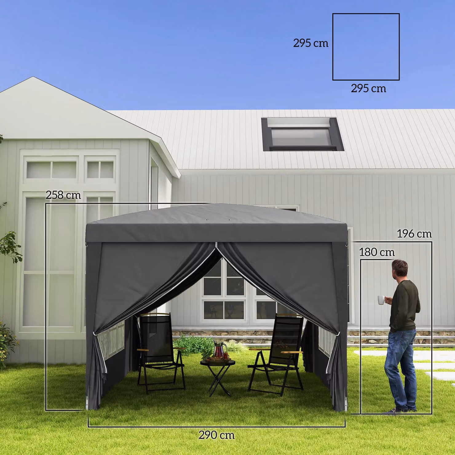 OUTSUNNY Grey Pop Up Gazebo Party Tent Canopy Marquee W: 300 cm, D: 300 cm, H: 196 cm – 3