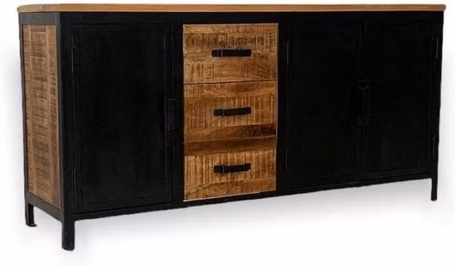 Jaipur Furniture Ltd Induse Large Sideboard in Black Mango Wood and Iron, W: 160 cm, D: 42 cm, H: 78 cm – 1