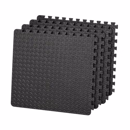 SHATCHI 4 Piece Black Interlocking EVA Foam Exercise Floor Mats, W/D/H: 60 x 60 x 1.1 cm