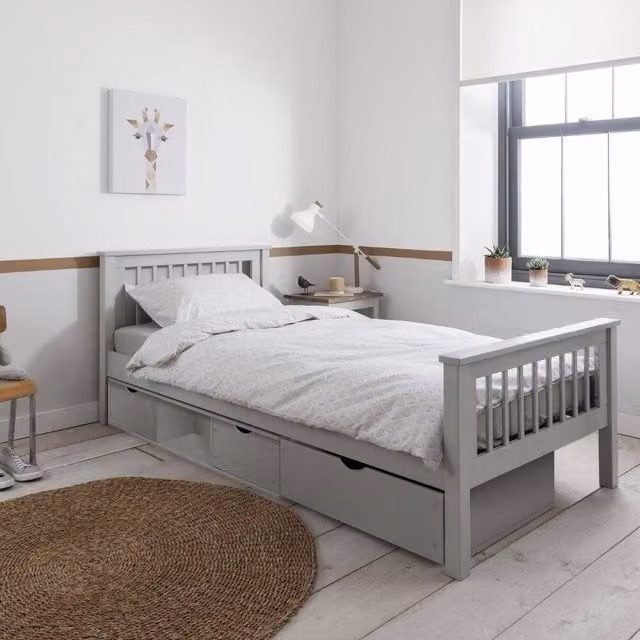 Nöa and Nani Hampshire Single Bed Frame with Oda Drawers in Grey – 1