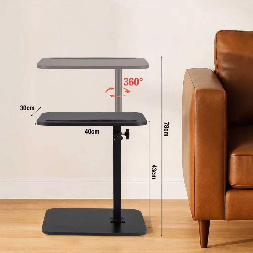 FORGEVIO C-Shaped Adjustable Sofa Side Table with Rotating Top in Black – 2