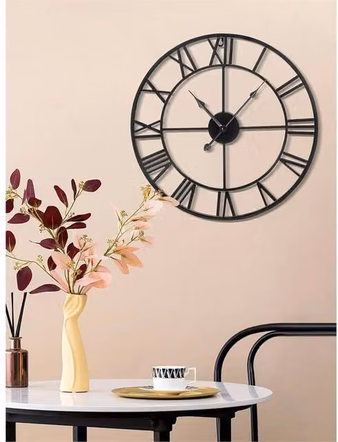 Nordara Black Roman Numeral Metal Large Round Wall Clock, Diameter: 60 cm – 1