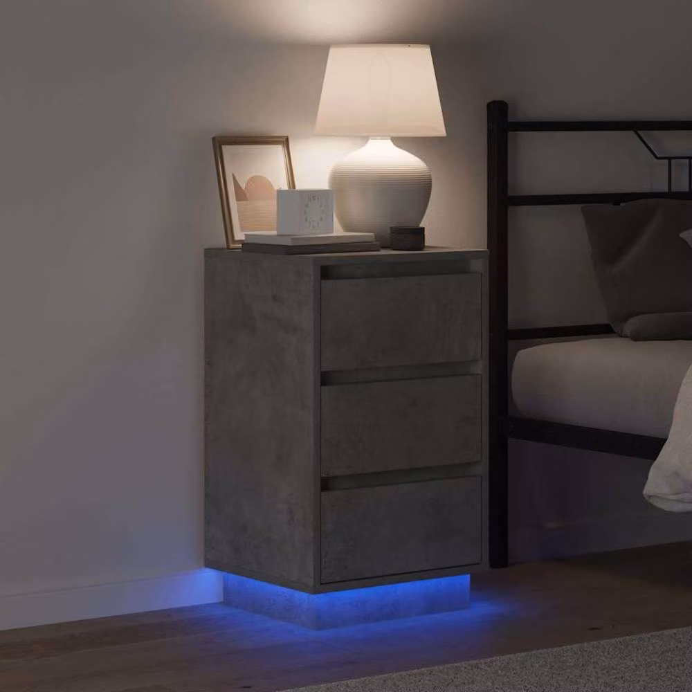 Berkfield Home Modern Bedside Cabinet with Integrated LED Lighting in Concrete Grey, W/D/H: 39 x 34.5 x 65 cm – 2
