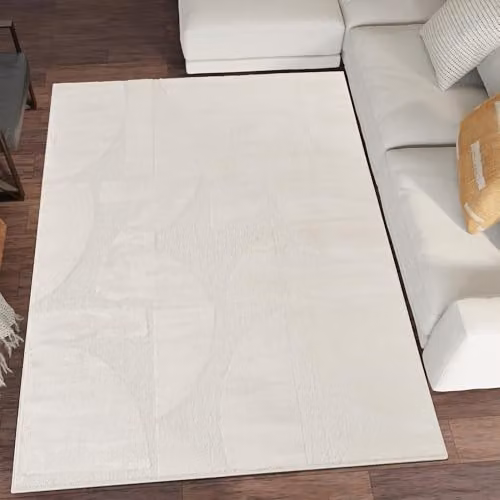 Desire Rugs Modern Abstract Living Room Area Rug, Beige and White, W: 200 cm, D: 290 cm