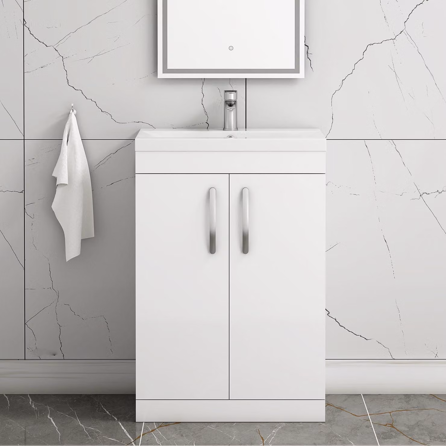 Royal Bathrooms Turin Gloss White 2 Door Floor Standing Vanity Unit with Mid-Edge Basin