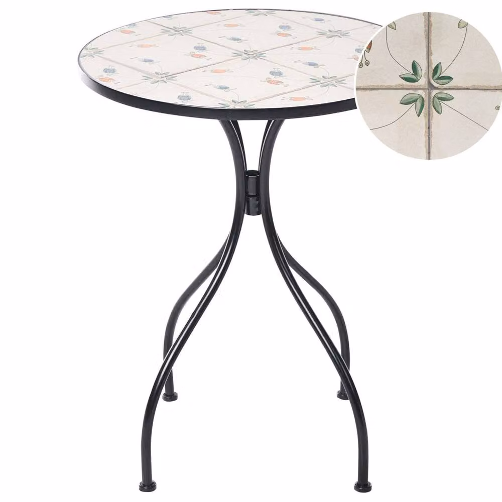 Wyld and Coco Medi Bistro Table with Round Mosaic Ceramic Top and Black Powder-Coated Iron, Diameter: 60 cm – 2