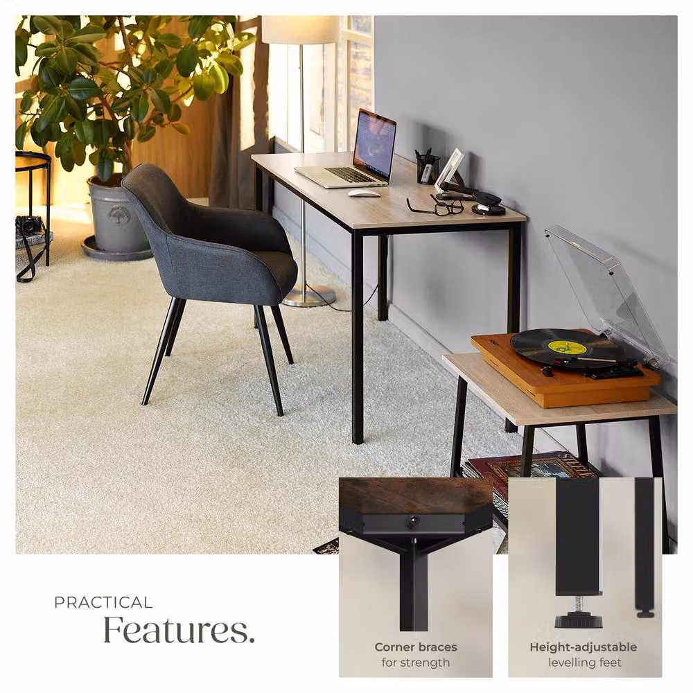 tectake Vanport Writing Desk in Light Oak with Height-Adjustable Feet – 3