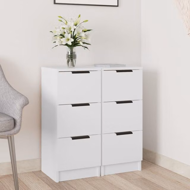 Berkfield Home Set of 2 White Modern Sideboards in Matt MDF, W/D/H: 30 x 30 x 70 cm
