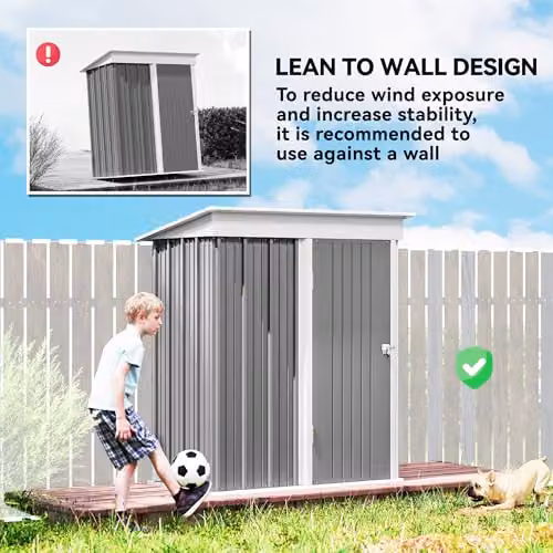 Outsunny Grey Metal Lean-to Garden Storage Shed with Lockable Single Door and Shelving – 5