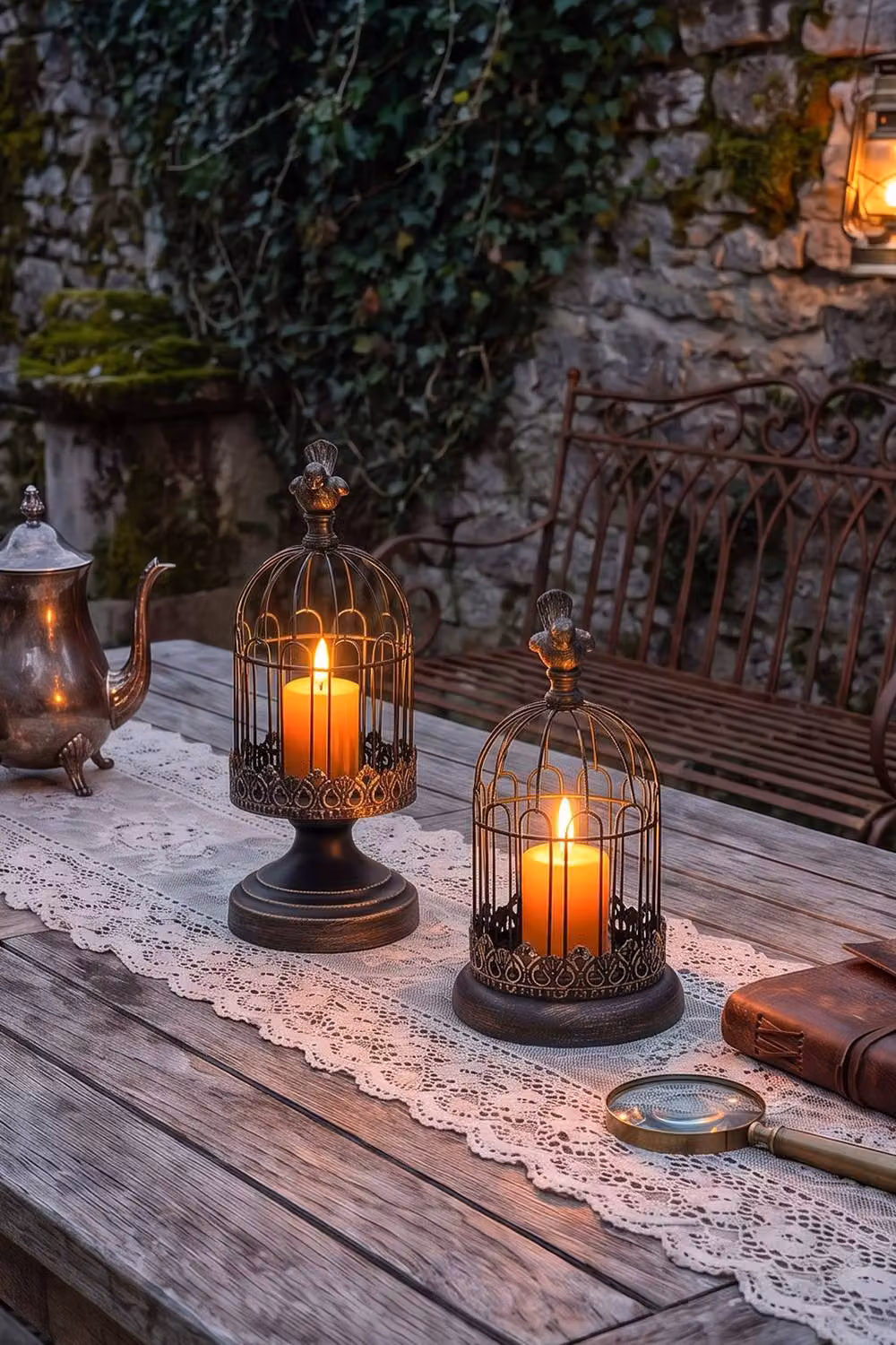 Living and Home Set of 2 Vintage-Style Metal Birdcage Candle Holders in Black – 2