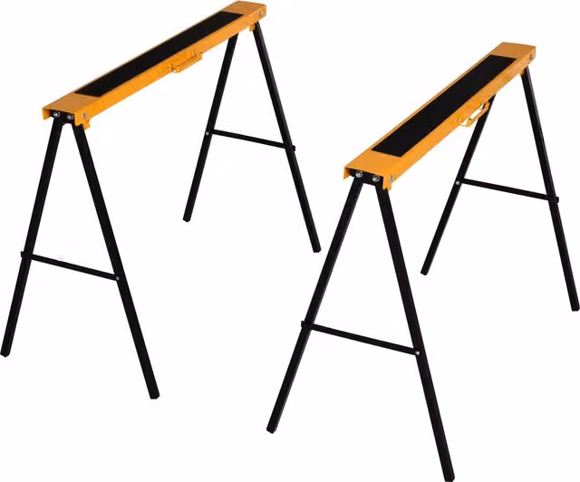 HOMCOM 2-Piece Heavy Duty Steel Saw Horse Material Support with Non-Slip Cushions and Foldable Design, 125kg Capacity