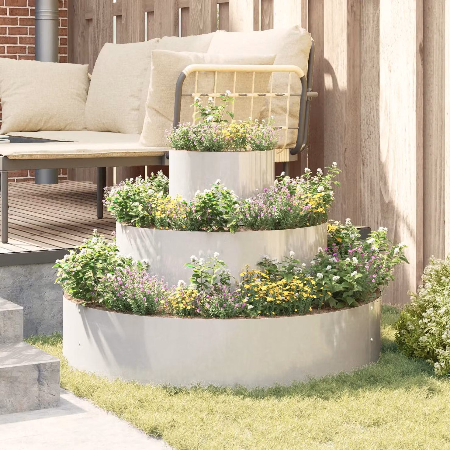 Berkfield Home Large Cylindrical Stainless Steel Metal Planter in Silver – 4
