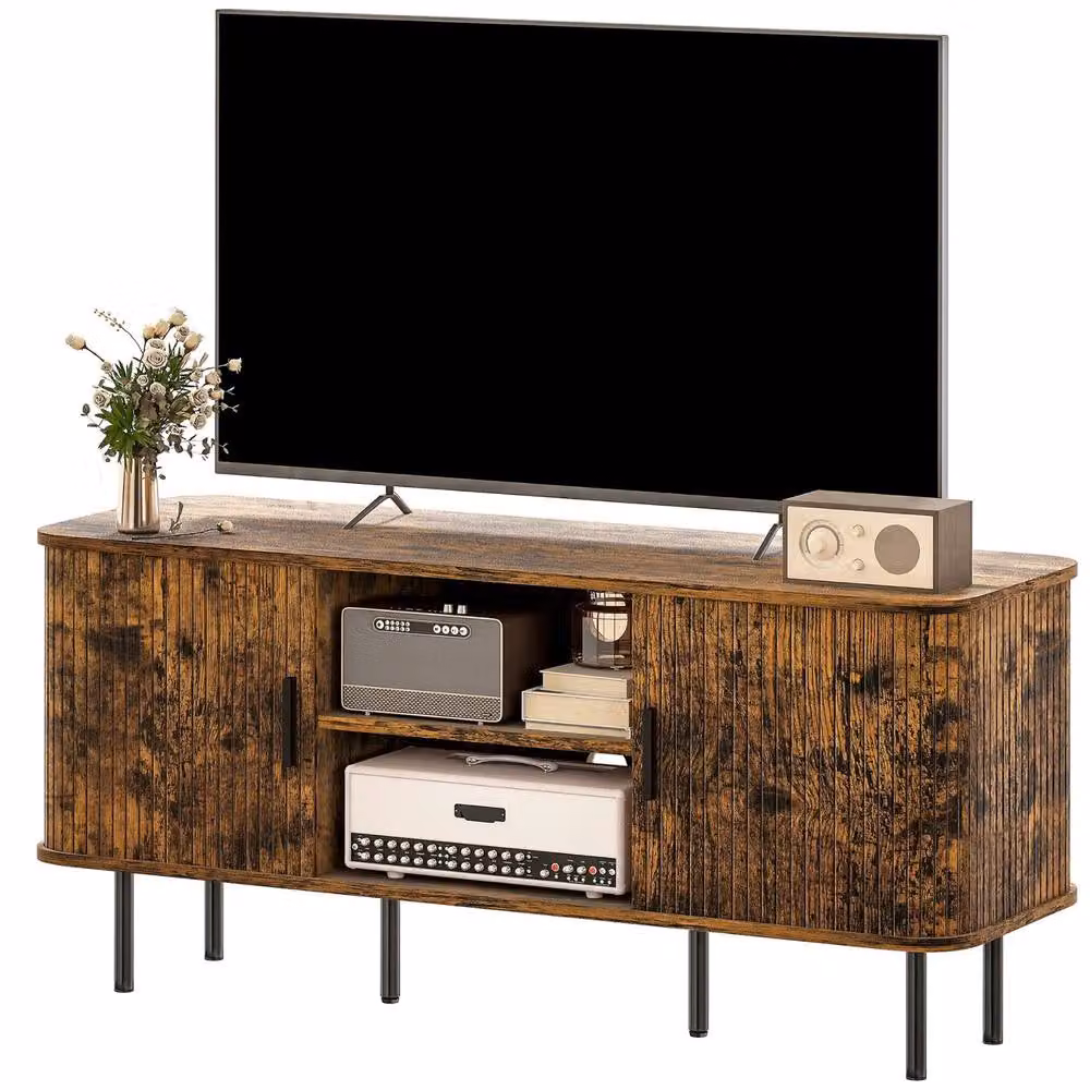 FURNOS Industrial TV Stand Unit with Storage Cabinets in Brown and Black, W/D/H: 120 x 40 x 55 cm – 7