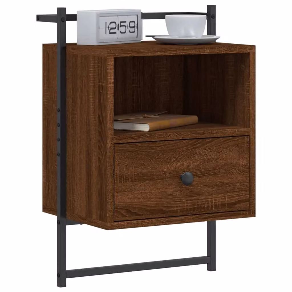 Berkfield Home Set of 2 Wall-mounted Bedside Cabinets in Brown Oak, W/D/H: 40 x 30 x 61 cm – 2
