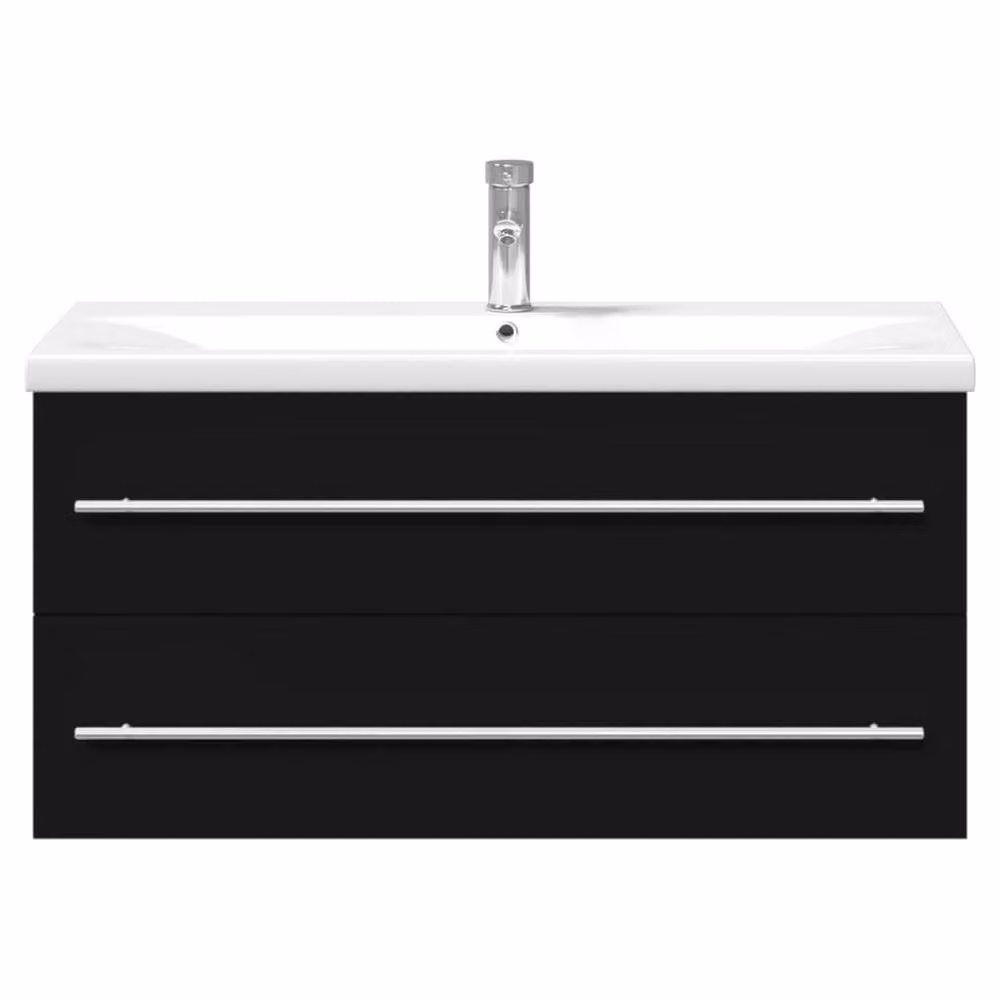Berkfield Home Modern Matt Black Bathroom Sink Cabinet with Built-in Basin – 3