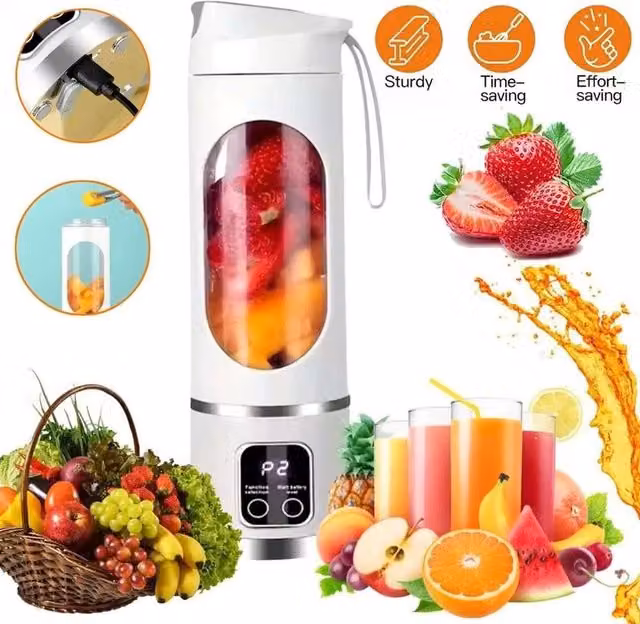 FLAVORA Portable USB Rechargeable Juicer, White, 450ml