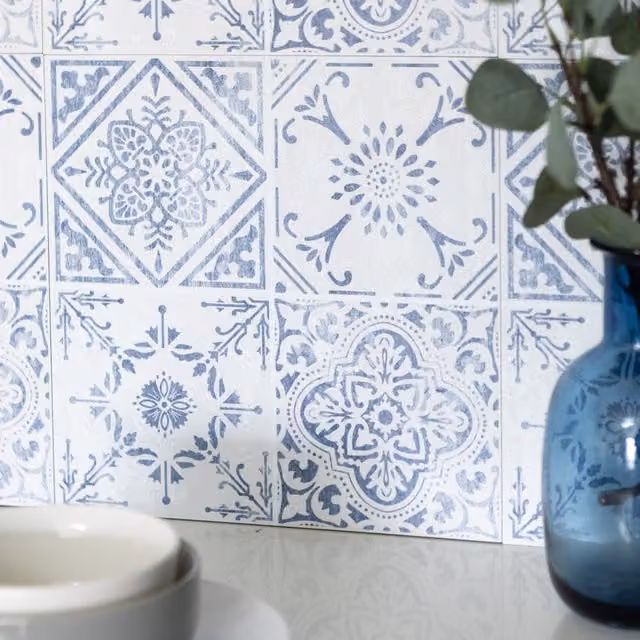 d-c-fix Blue Geometric Self Adhesive Wall Tiles for Kitchen and Bathroom