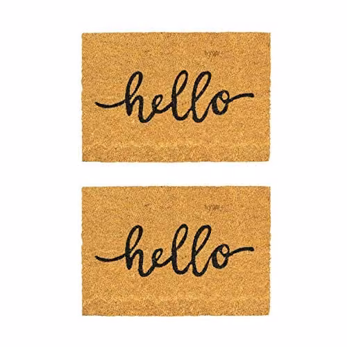 Nicola Spring Coir Hello Doormat Set of 2, Brown and Multicolour, W: 60 cm, D: 40 cm