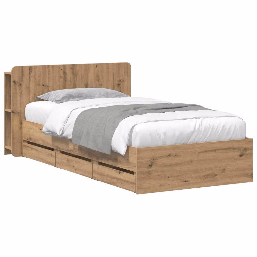 Berkfield Home Artisan Oak Bed Frame with Storage Drawers in Brown, W/D/H: 80 x 200 cm – 2