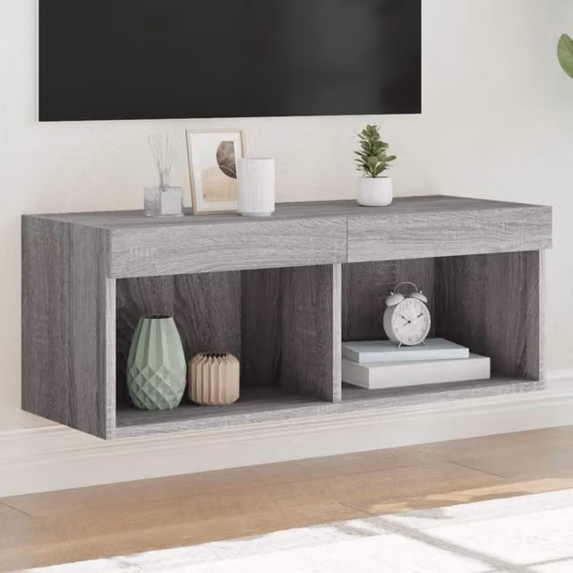 Berkfield Home TV Cabinet with LED Lights in Grey Sonoma, W/D/H: 80 x 30 x 30 cm – 1
