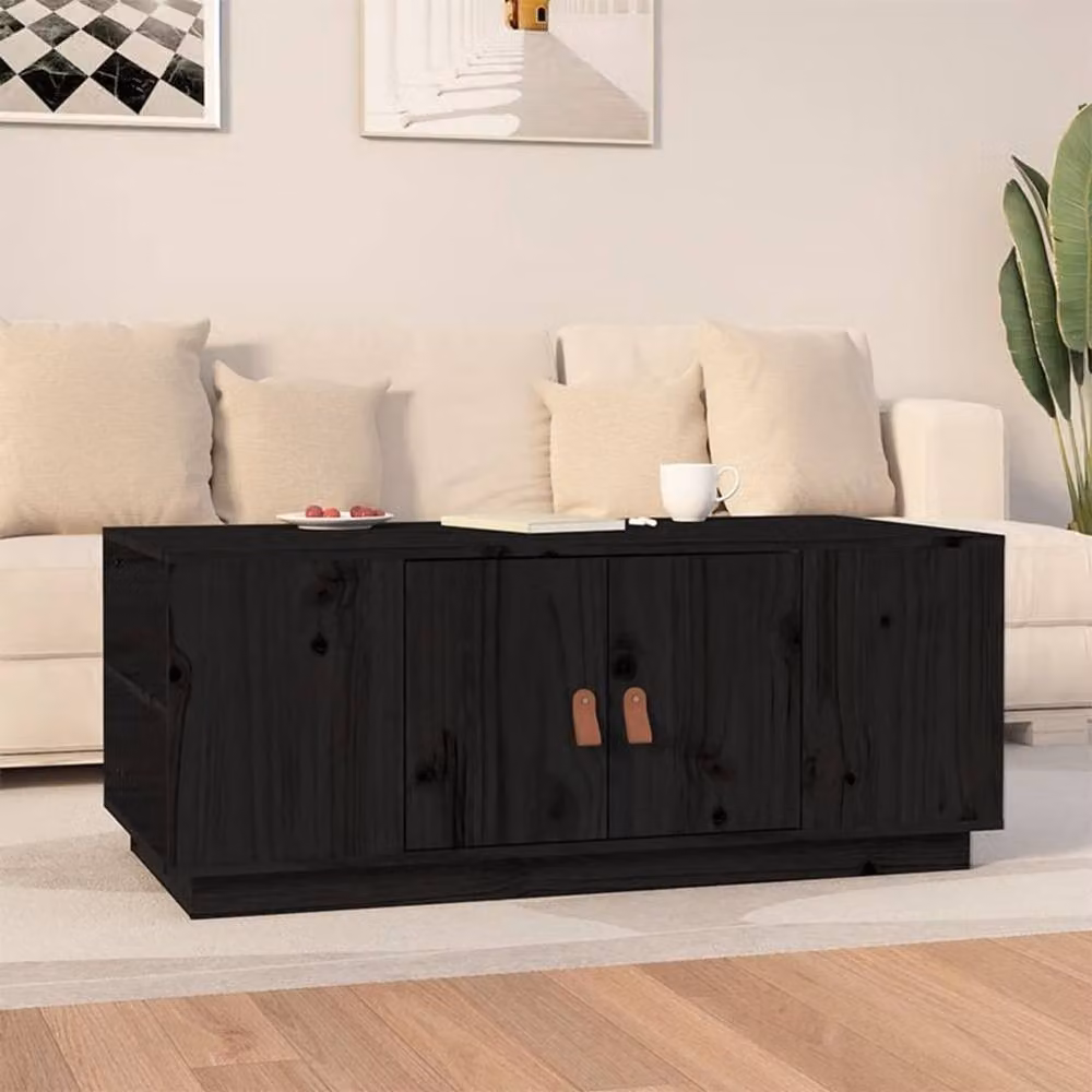 Berkfield Home Black Rustic Solid Wood Pine Coffee Table W/D/H: 100 x 50 x 41 cm – 2