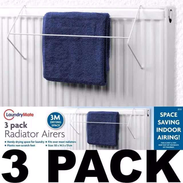 FLAVORA 3 Pack of 2 Bar Radiator Airer Clothes Drying Racks in White