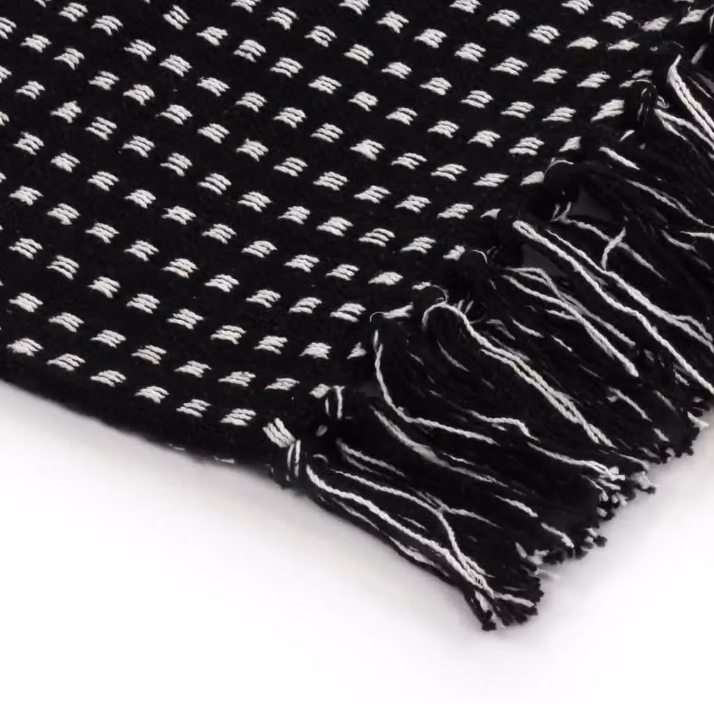 Berkfield Home Geometric Cotton Throw with Fringes, Black, W: 125 cm, D: 150 cm – 3