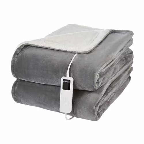 Dimplex Large Grey Fleece and Sherpa Electric Heated Throw Blanket – 1