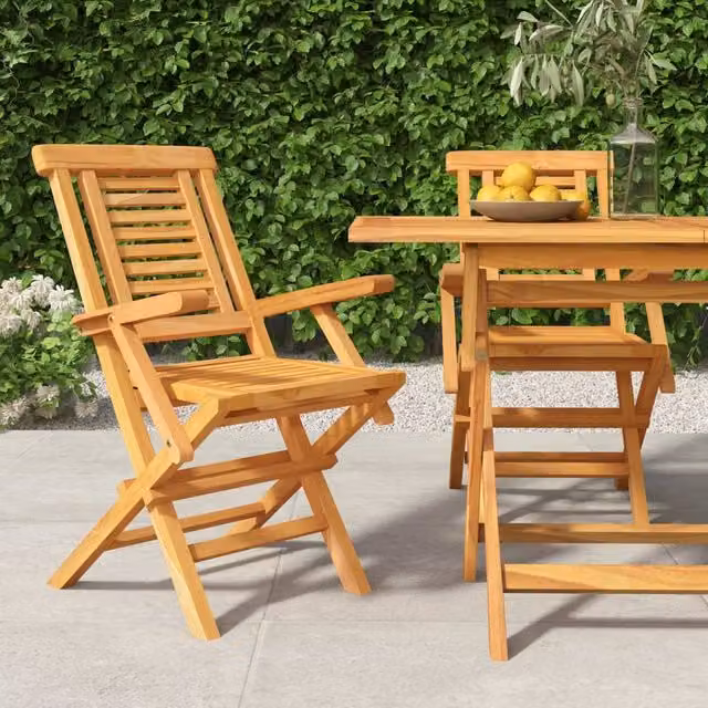 Berkfield Home Set of 2 Folding Garden Chairs in Brown Solid Teak Wood, W/D/H: 56 x 63 x 90 cm – 1