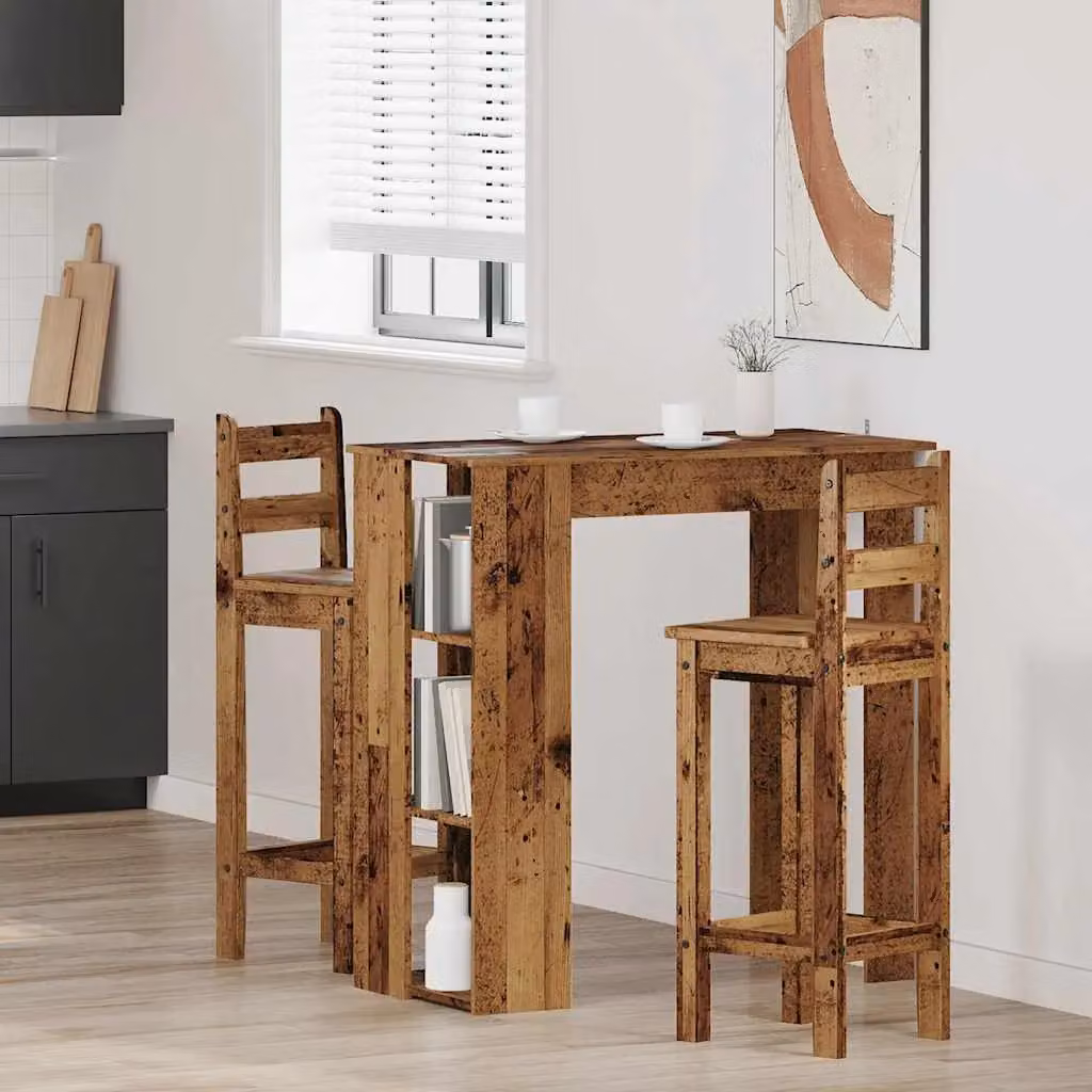 Berkfield Home Bar Table with Shelf in Brown Old Wood, W/D/H: 102 x 50 x 103.5 cm – 2