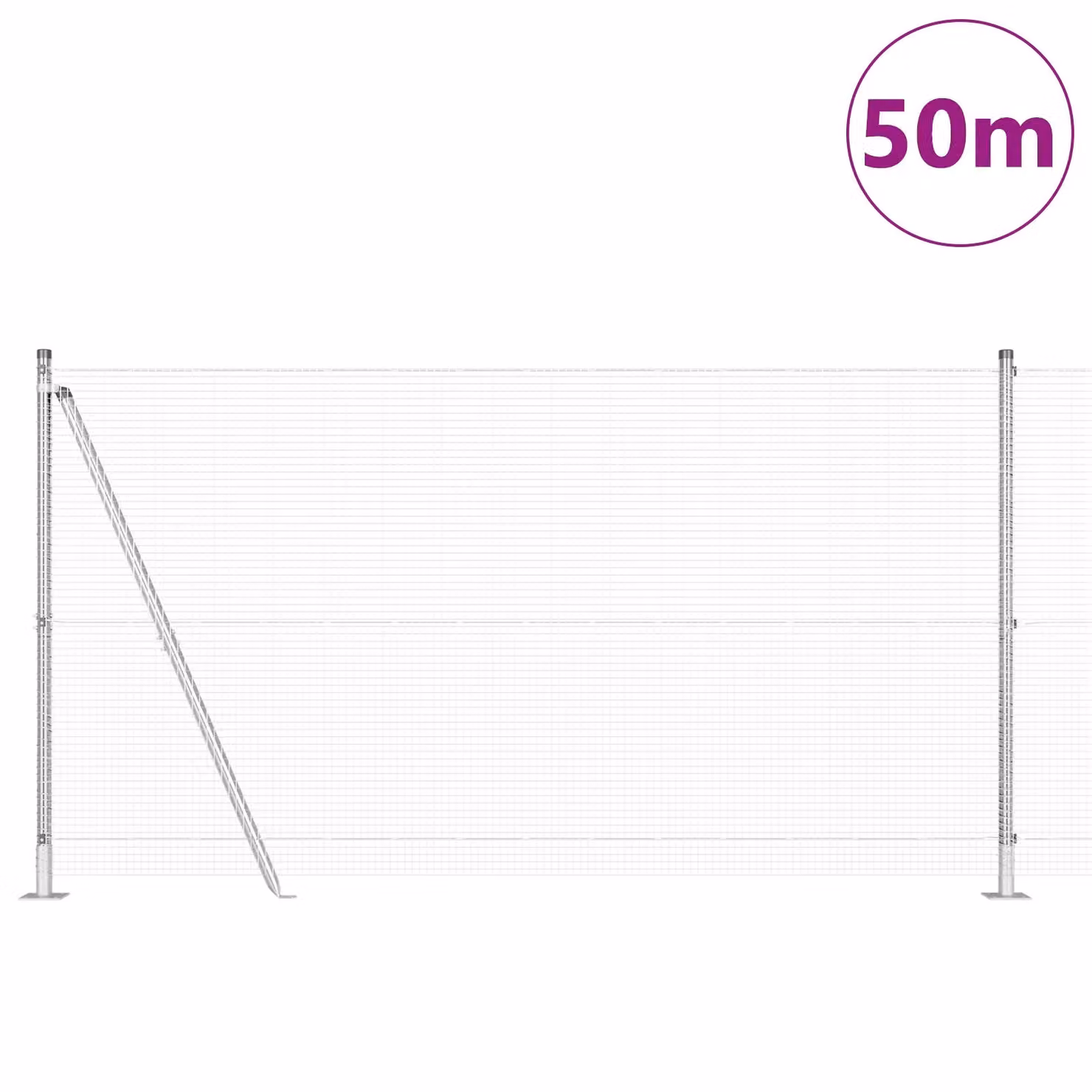 Berkfield Home Galvanised Steel Welded Wire Fence with 13 Flanged Posts, Silver, W: 120 cm, L: 50 m – 2