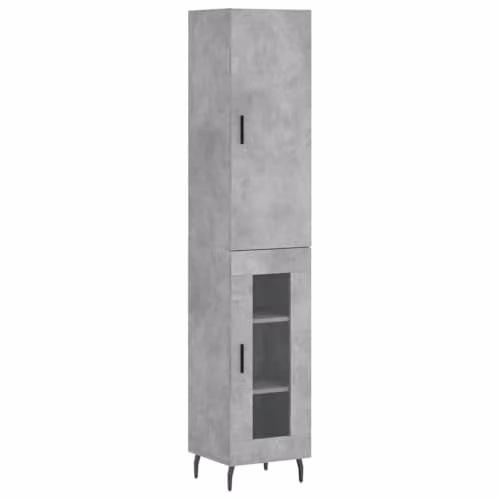 vidaXL Modern Highboard in Concrete Grey with Glass Doors, W/D/H: 34.5 x 34 x 180 cm