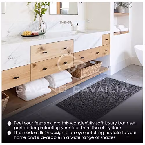 Gaveno Cavailia 2 Piece Non-Slip Zero Twist Bath Mat and Pedestal Set in Anthracite Grey, W/D/H: 50 x 80 cm and 50 x 40 cm – 4