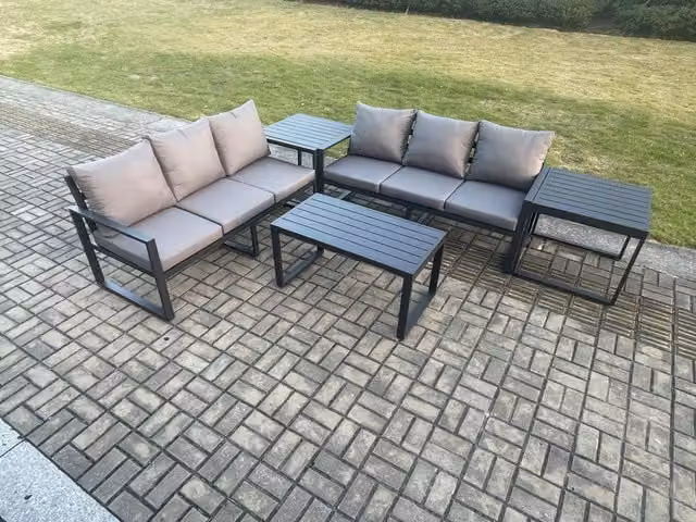 Fimous 5 Piece Modern Outdoor Garden Furniture Set in Dark Grey with Powder Coated Aluminium Frame, 3 Seater Sofa, Coffee Table and Side Tables