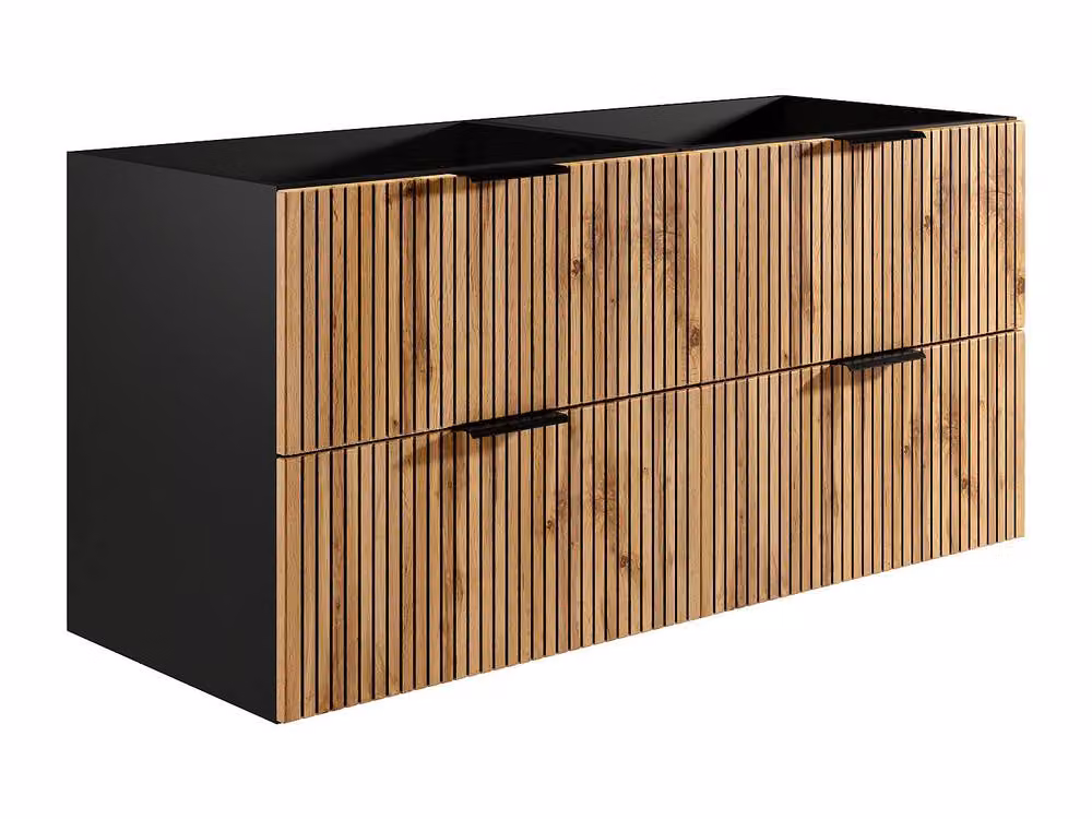 Vente-unique Ribbed Suspended Bathroom Cabinet with Inset Basin in Black and Light Natural, W/D/H: 120 x 50 x 57 cm – 3