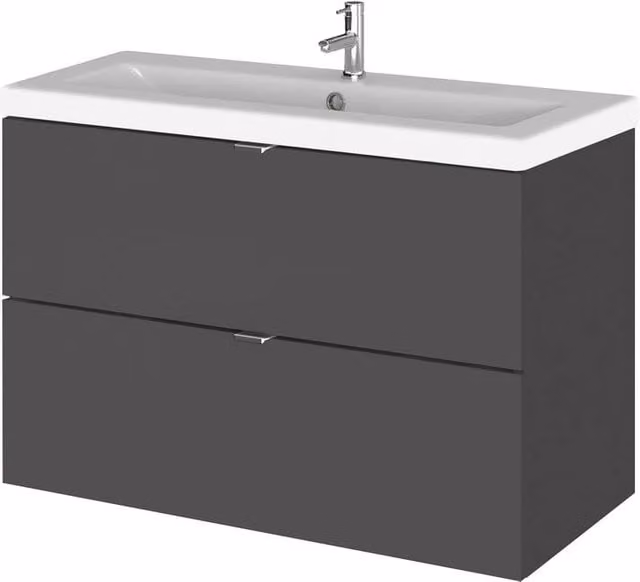 Balterley Alrewas 2 Drawer Wall Hung Vanity Basin Unit, Gloss Grey, Width: 80 cm