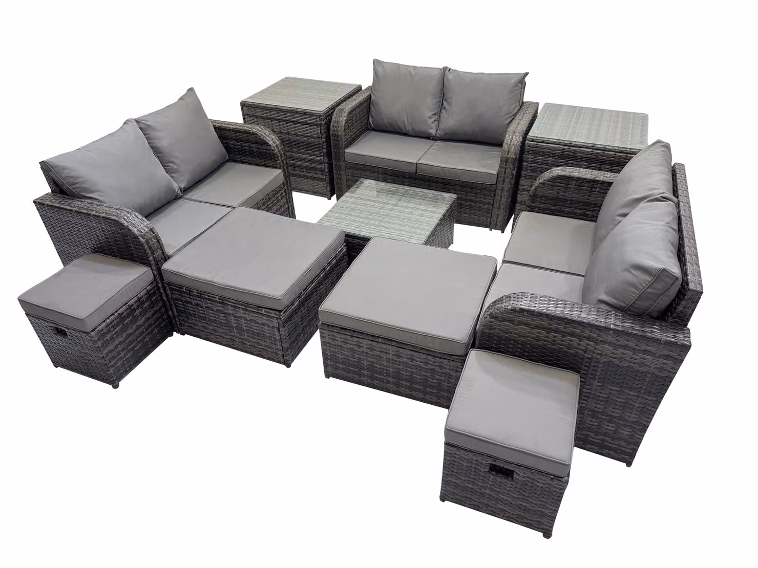 Fimous Love Sofa Square Coffee Table Set with 4 Stools and 2 Side Tables in Dark Grey – 2