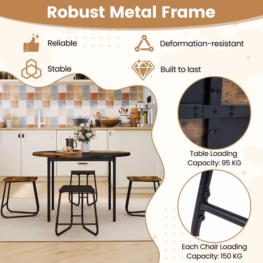 Costway 5-Piece Round Dining Set with 4 Stools in Multicolour – 5