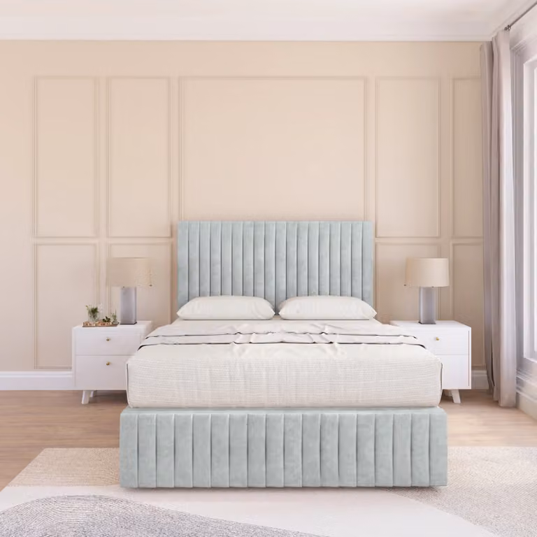 Sloomy Madison Divan Bed Base in Silver Velvet, Super King, W: 200 cm x D: 200 cm