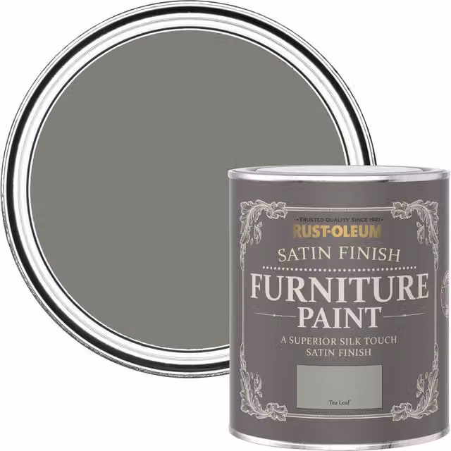 Rust-Oleum Water-Based Satin Furniture and Skirting Board Paint in Tea Leaf Green, 750ml