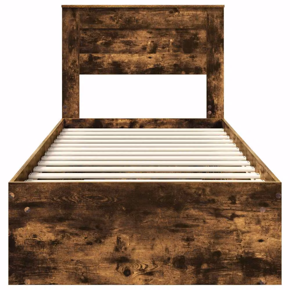 Berkfield Home Bed Frame with Storage in Smoked Oak and Brown Solid Pine Wood, W/D/H: 100 x 200 cm – 3