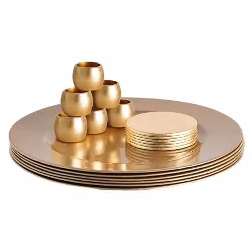 Argon Tableware 18pc Gold Metallic Melamine Charger Plate Set, Diameter: 33 cm – 1