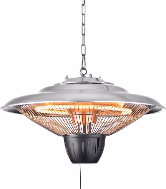 Litecraft Black and Silver Industrial Dome Pendant Outdoor Patio Halogen Heater with Pull Chain Switch