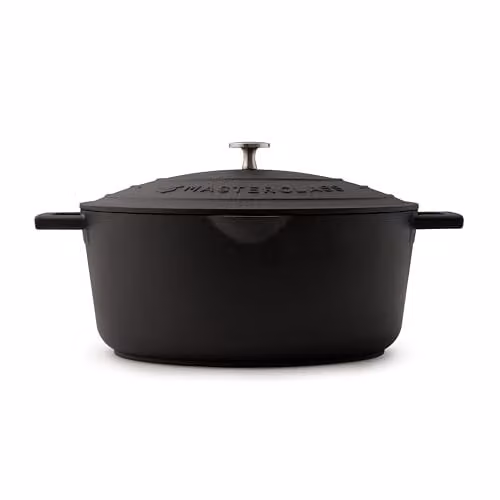 MasterClass Cast Aluminium Oval Casserole Dish with Self-Basting Lid, Black, 30cm, 6L